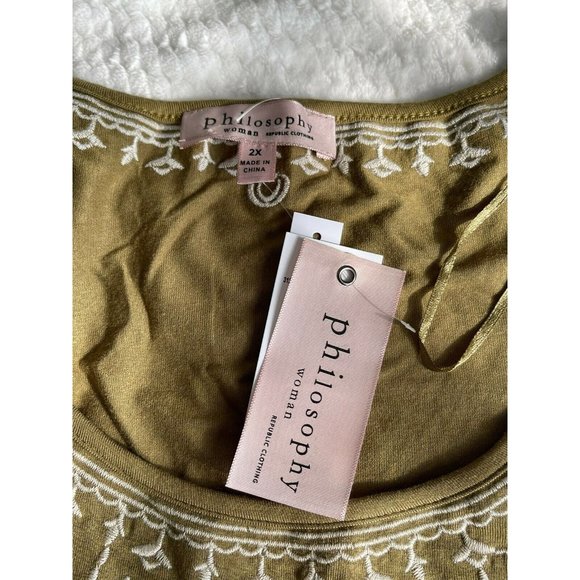 Women’s plus Size 1X blouse Philosophy olive Green embroidery on the front - Picture 6 of 12